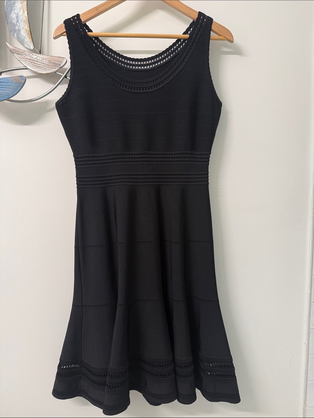 Diane Von Furstenberg Black Crochet-Trim A-Line Dress